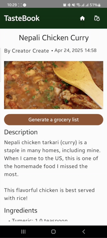 TasteBook Chicken Curry Recipe